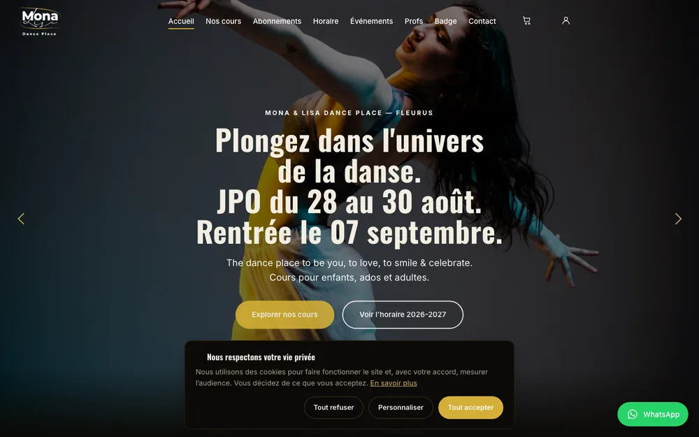 Aperçu du site de l'école Mona Lisa Dance propulsé par DANZ